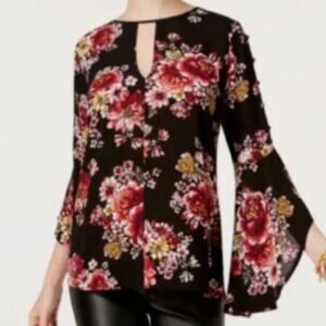 NWT Gypsies & Moondust Gigi Printed Keyhole Top Bell Sleeves Women's Size small